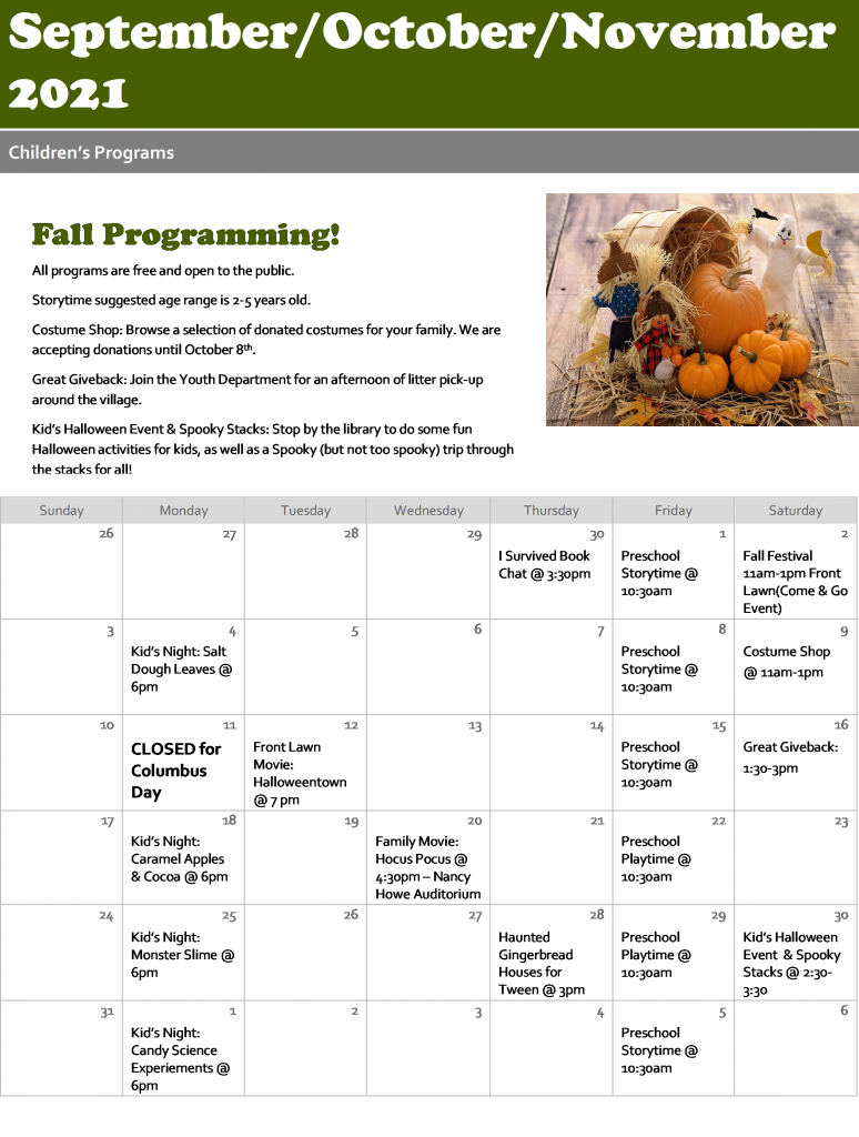 FallCalendar2 David A. Howe Public Library